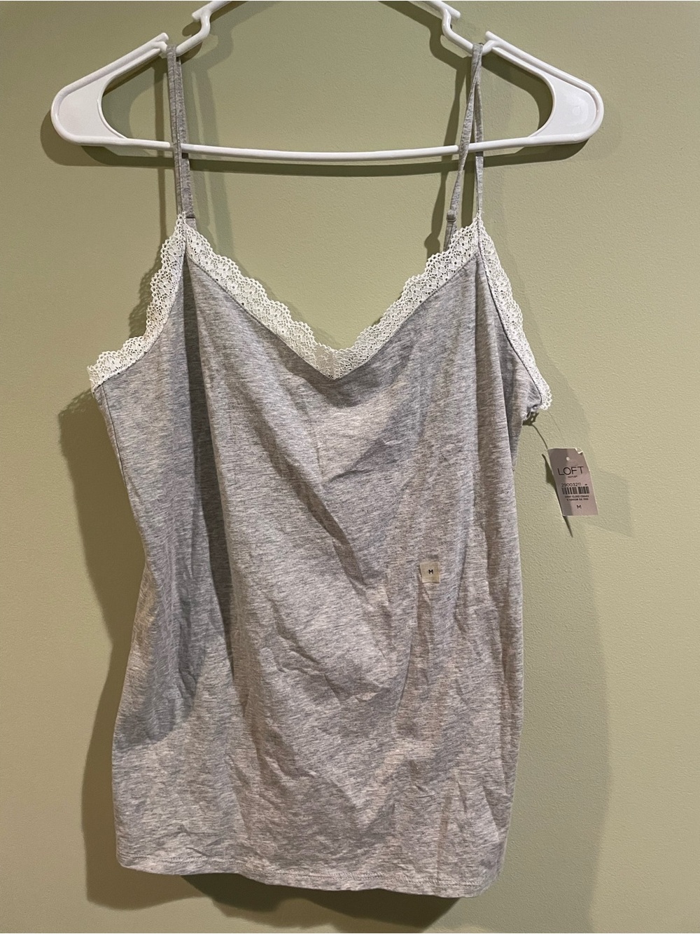 LOFT Outlets Gray Lace-Trim Tank Top